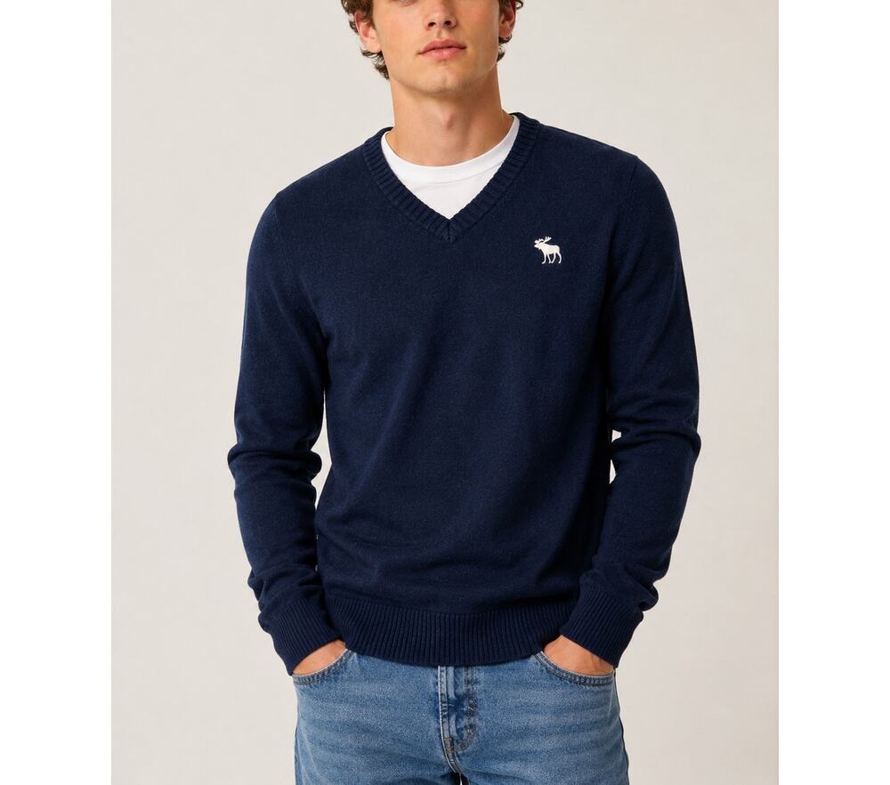 Abercrombie Fitch Sweater Men Medium Wool Cashmere Blue Preppy Coastal Moose